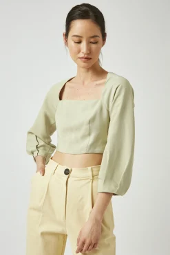Straight-Neck Rayon Blouse