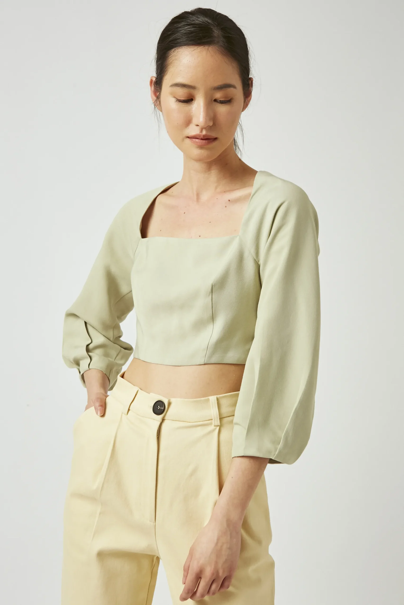 Straight-Neck Rayon Blouse