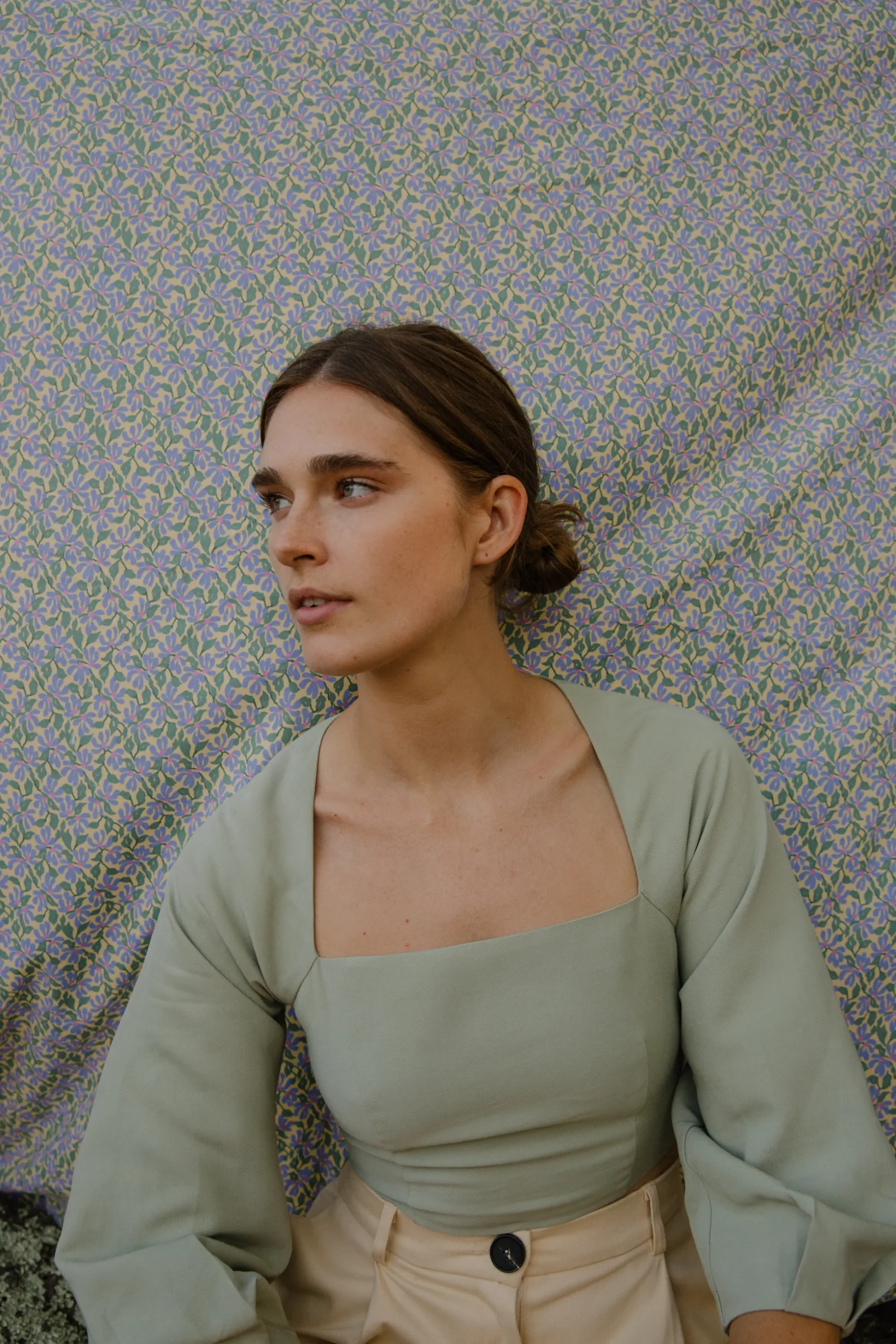 Straight-Neck Rayon Blouse