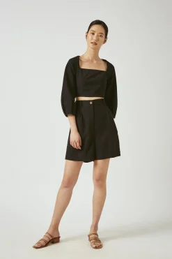 Straight-Neck Rayon Blouse