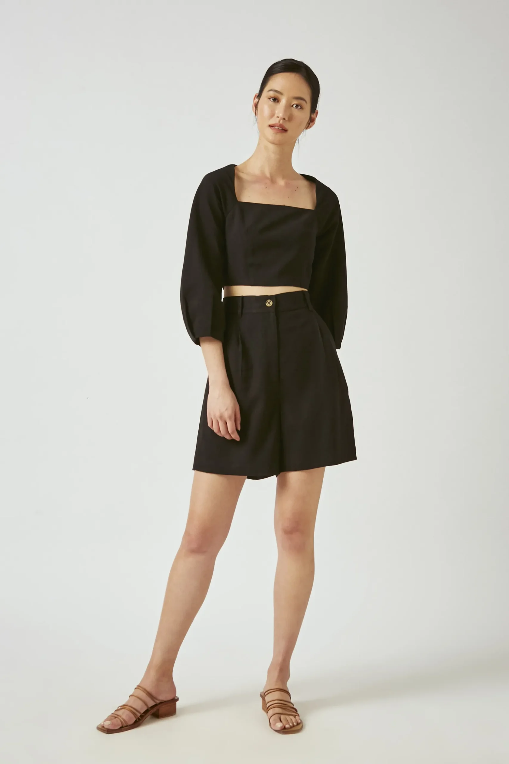 Straight-Neck Rayon Blouse