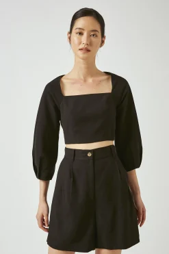 Straight-Neck Rayon Blouse