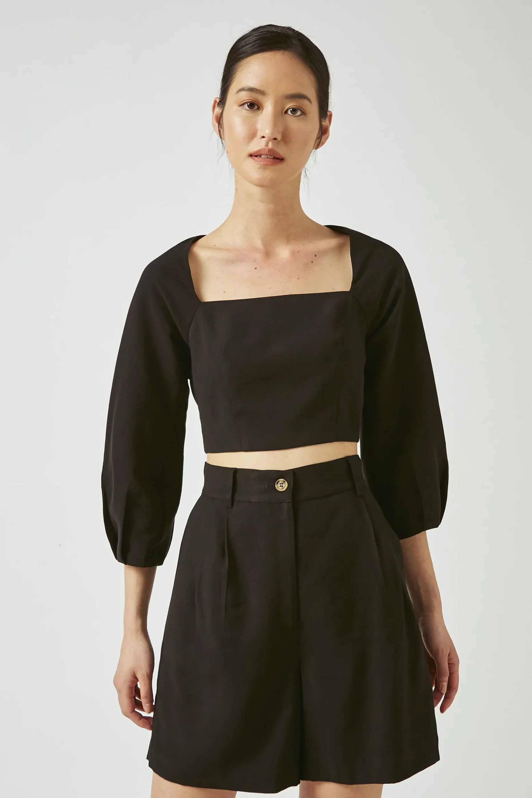 Straight-Neck Rayon Blouse