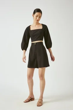 Straight-Neck Rayon Blouse