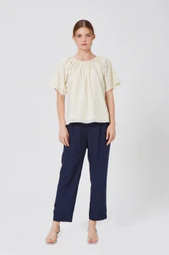 Striped Cotton Smocked Blouse