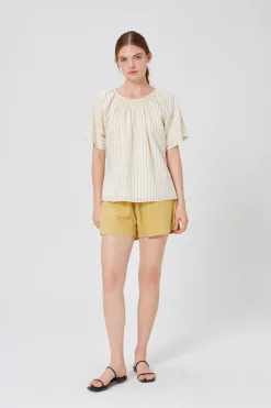 Striped Cotton Smocked Blouse