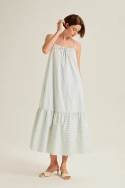 Striped Gathered Maxi Tent Dress