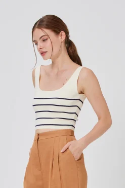 Striped Square-Neck Knit Crop Top