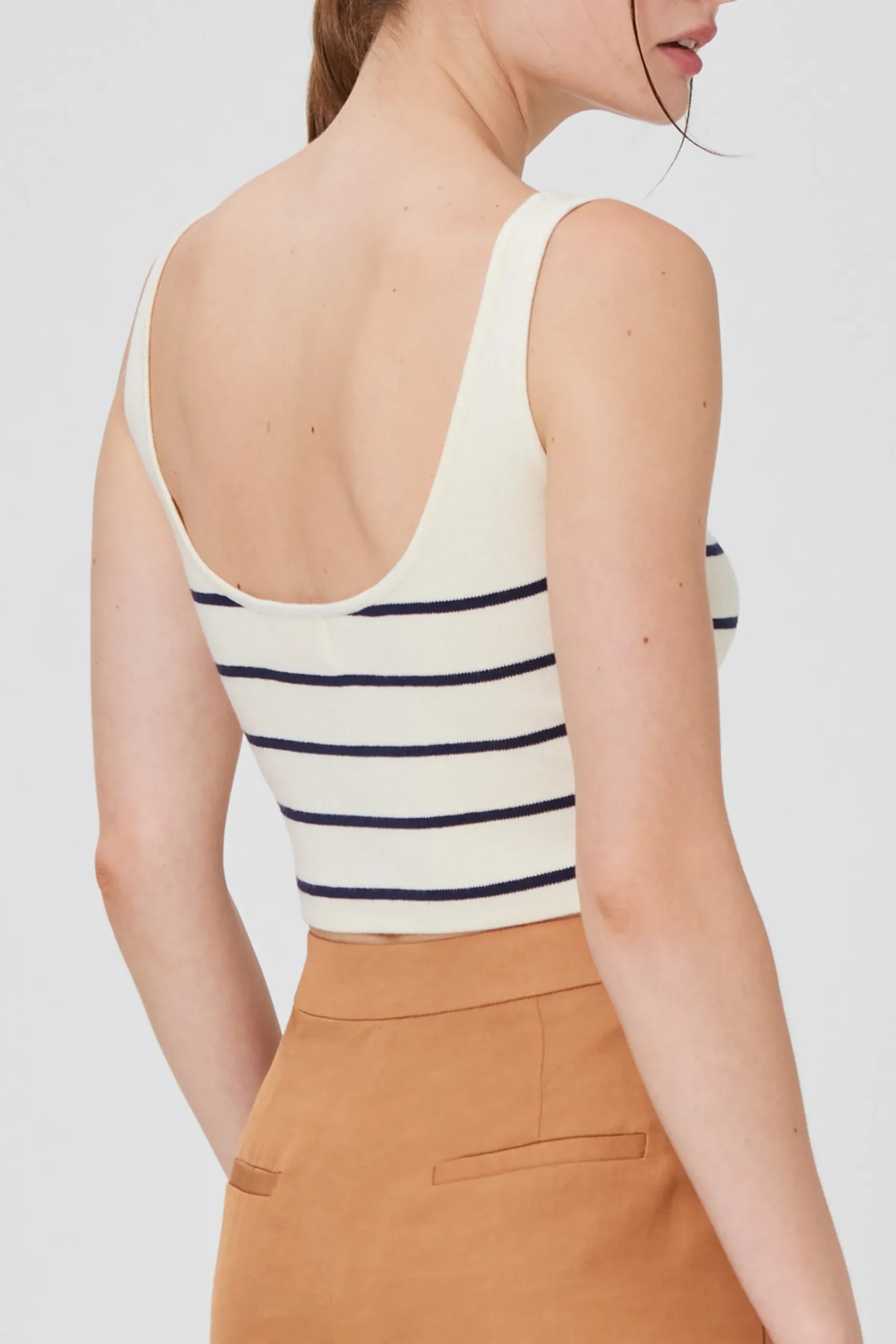 Striped Square-Neck Knit Crop Top