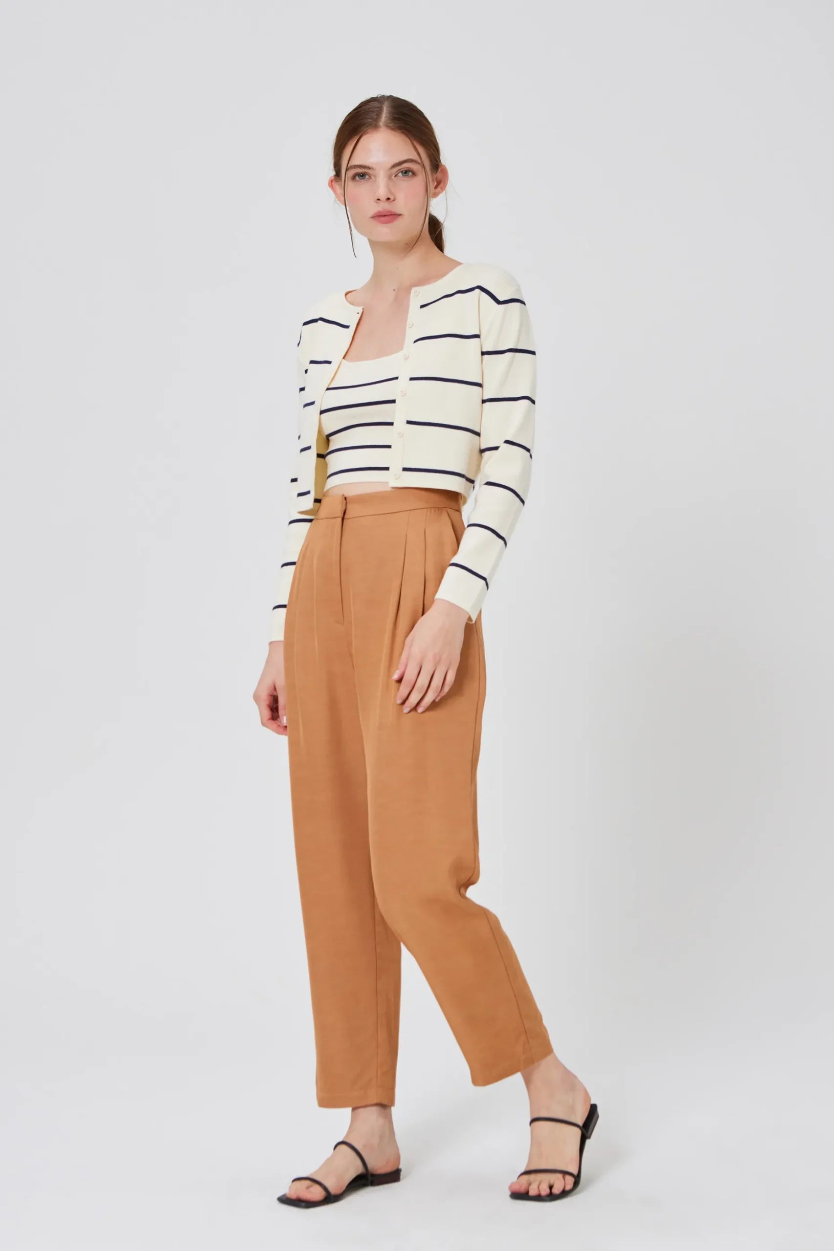 Striped Square-Neck Knit Crop Top