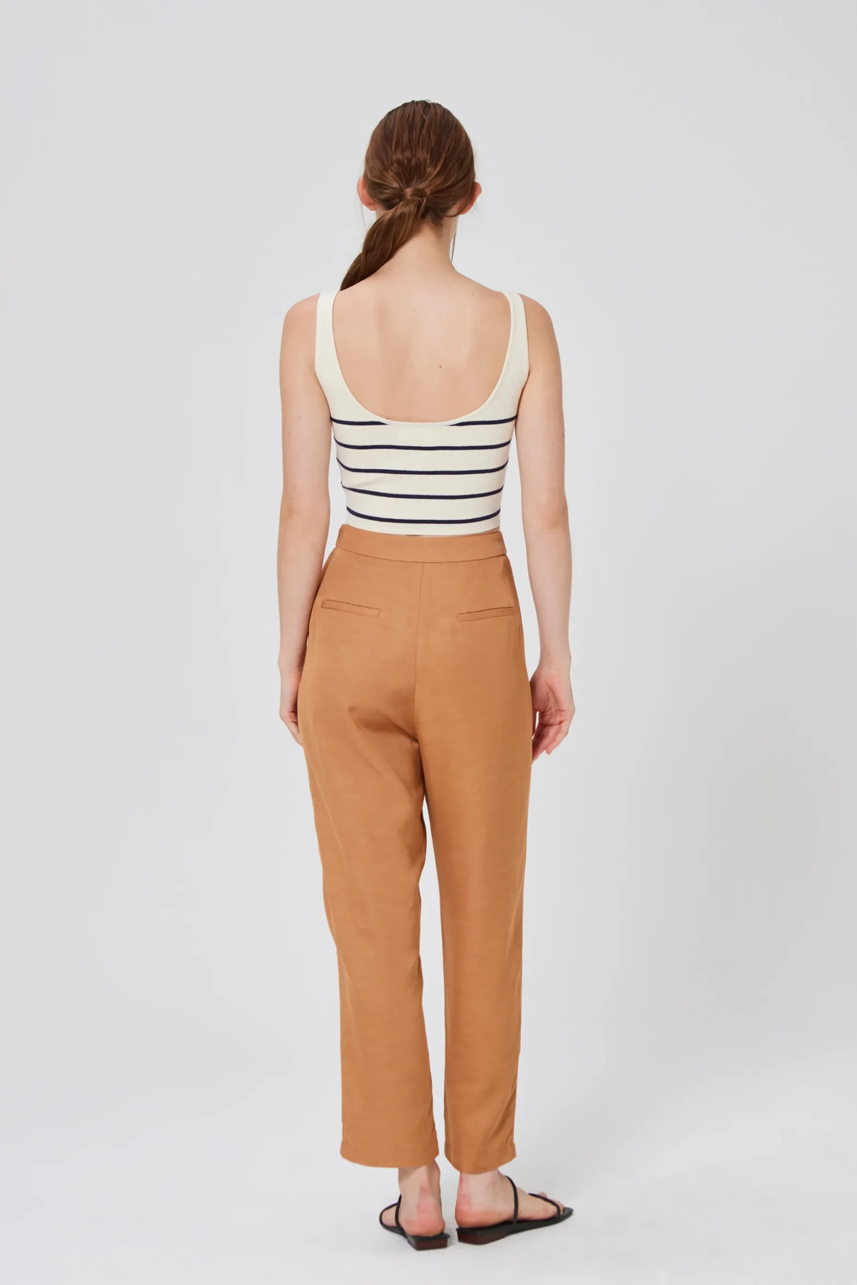 Striped Square-Neck Knit Crop Top