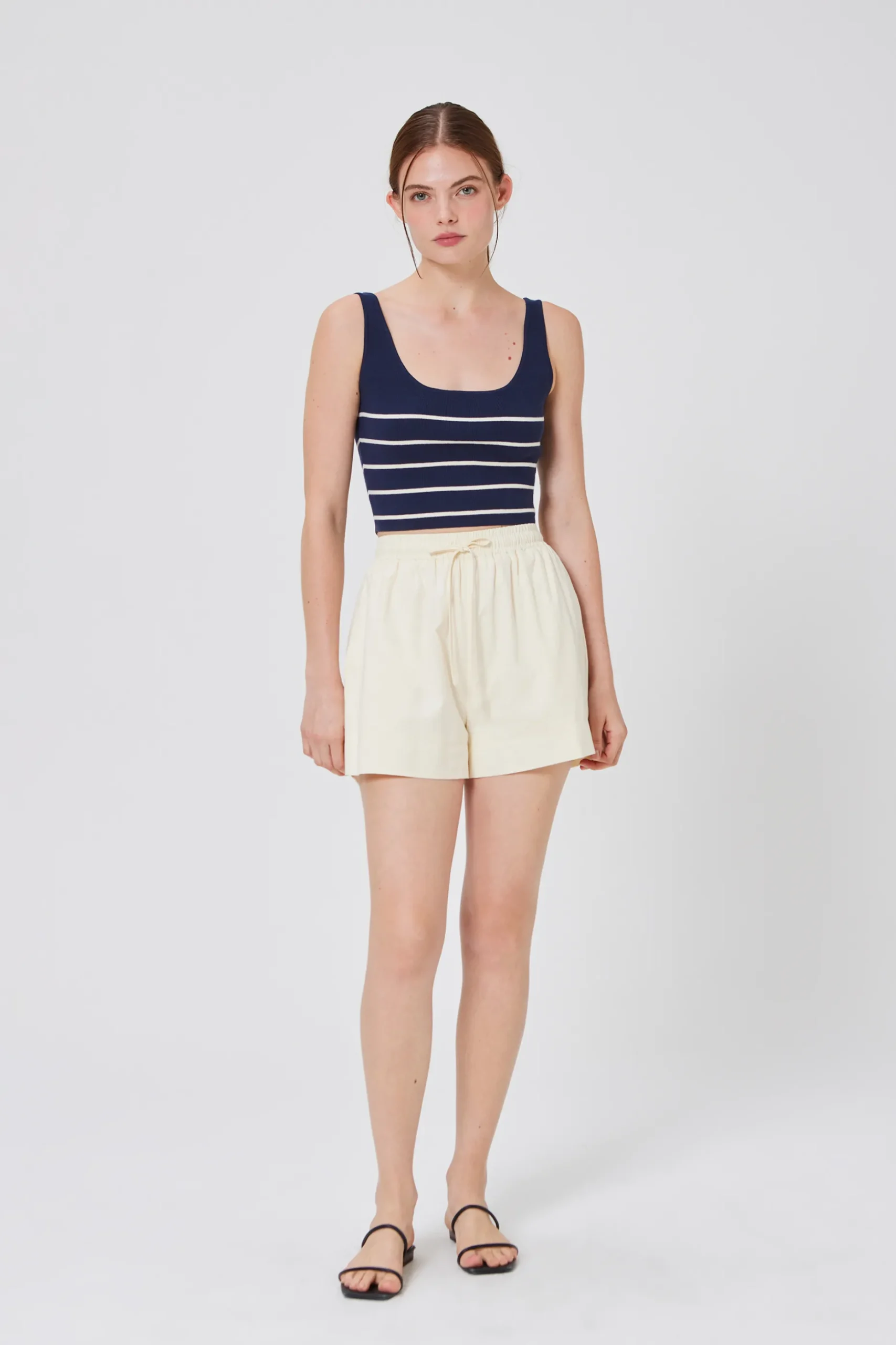 Striped Square-Neck Knit Crop Top