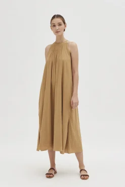 Textured Cotton Pleat Midi Dress
