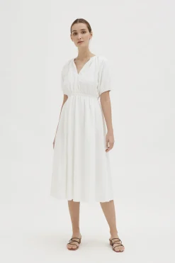Textured Cotton Puff-Sleeve Dress