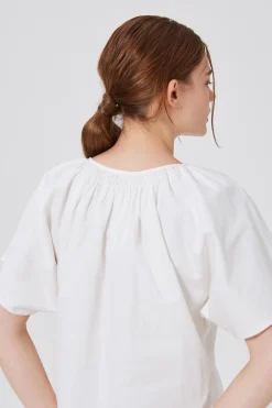 Textured Cotton Smocked Blouse