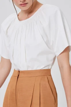 Textured Cotton Smocked Blouse