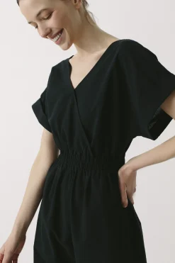 Textured Cotton V-Neck Dress