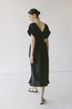 Textured Cotton V-Neck Dress