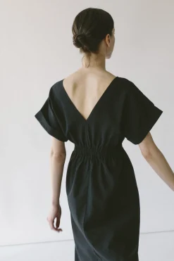 Textured Cotton V-Neck Dress