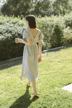 Textured Cotton V-Neck Dress