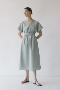 Textured Cotton V-Neck Dress