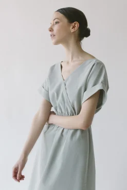Textured Cotton V-Neck Dress
