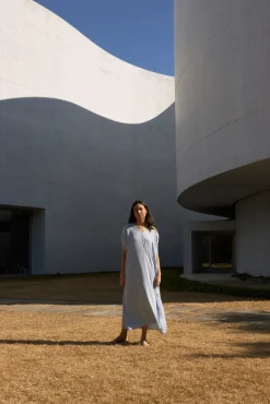 Textured Gathered Sleeve Kaftan