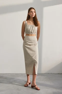 Textured Linen Wrap Skirt