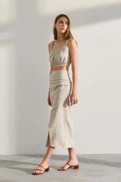 Textured Linen Wrap Skirt