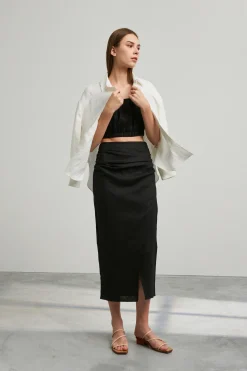 Textured Linen Wrap Skirt