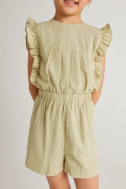 Textured Ruffle Sleeve Romper