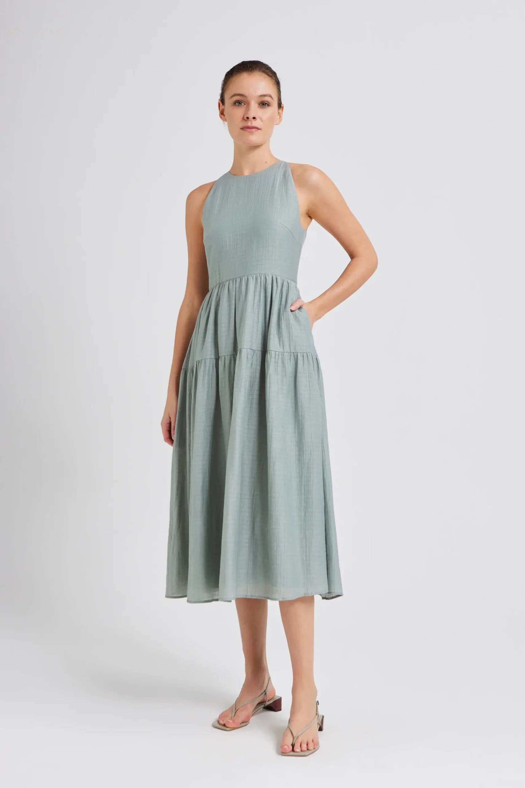 Textured Tiered Midi Dress