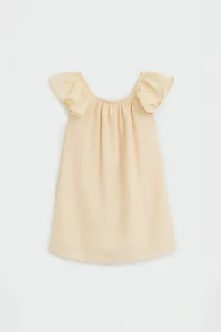 Textured Viscose Flutter Sleeve Dress