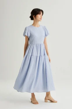 Textured Viscose Puff-Sleeve Dress