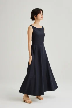 Viscose Boat-Neck Maxi Dress