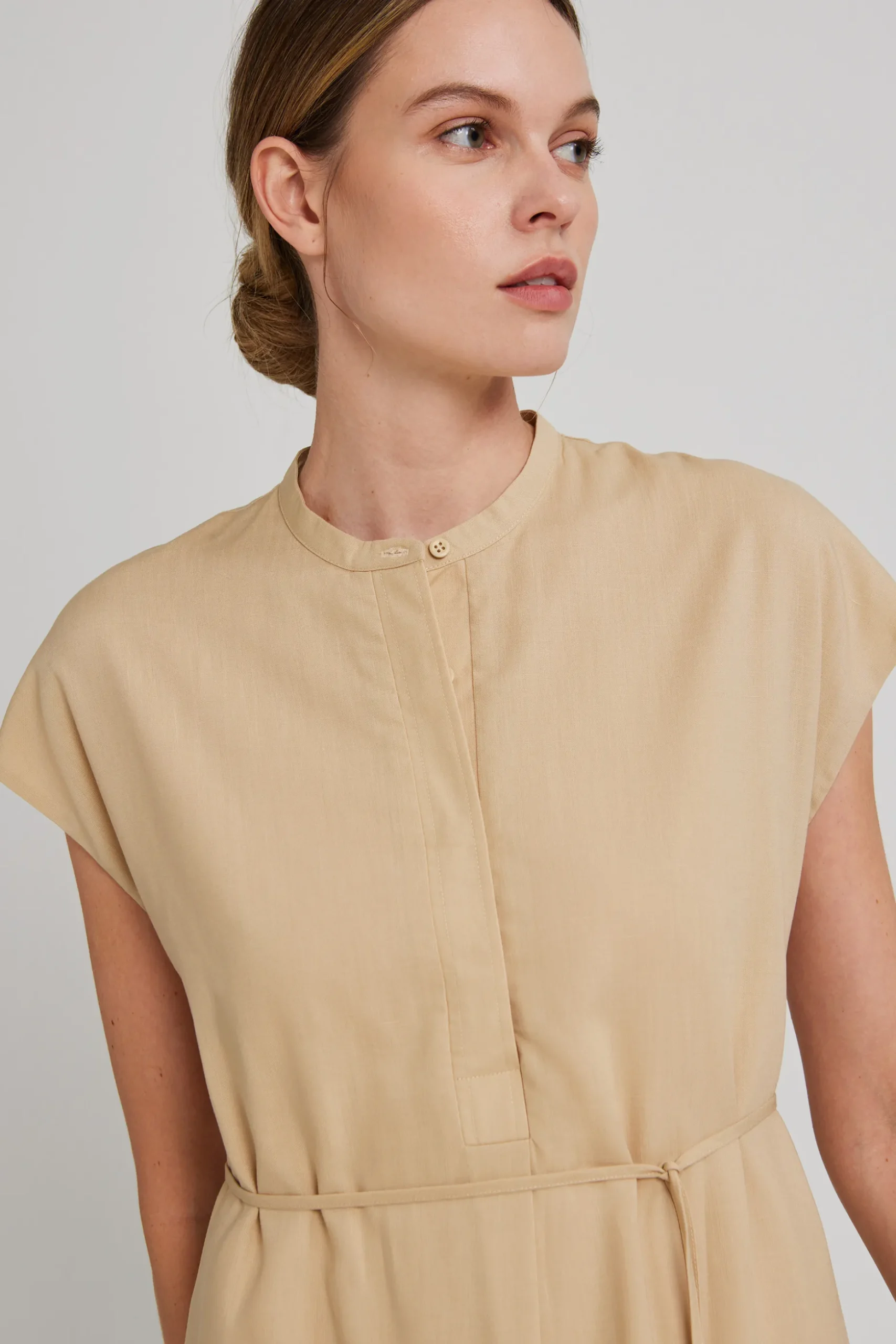 Viscose Mandarin Collar Shirt Dress
