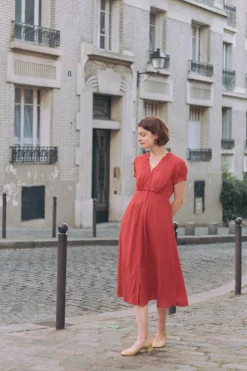 Viscose Ruffle Collar Midi Dress