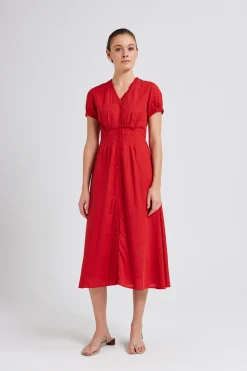 Viscose Ruffle Collar Midi Dress