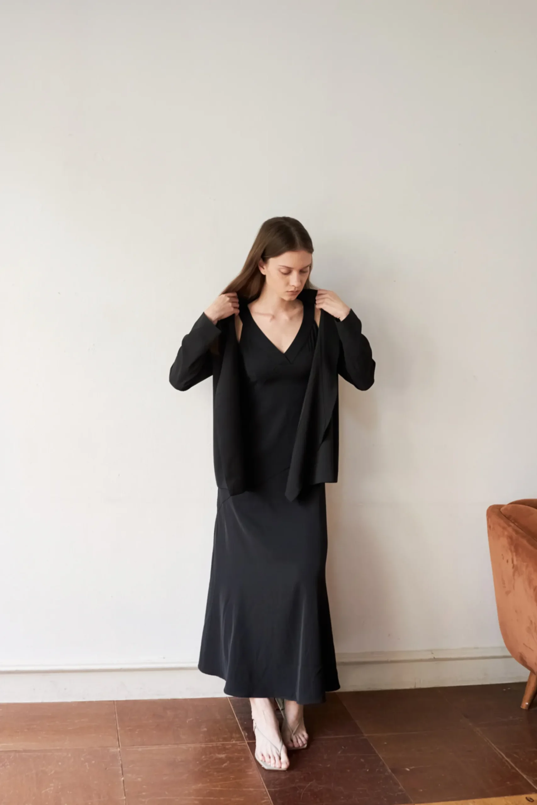 V-Neck Asymmetrical Drape Dress