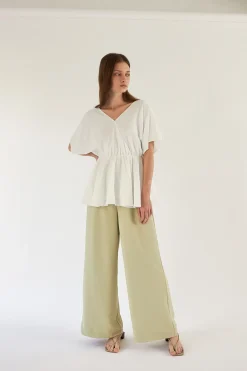 V-Neck Gathered Peplum Blouse