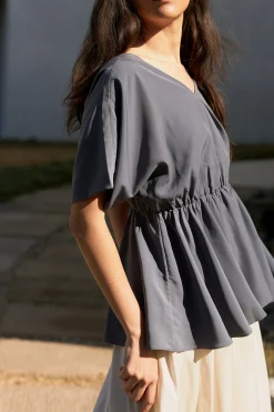 V-Neck Gathered Peplum Blouse